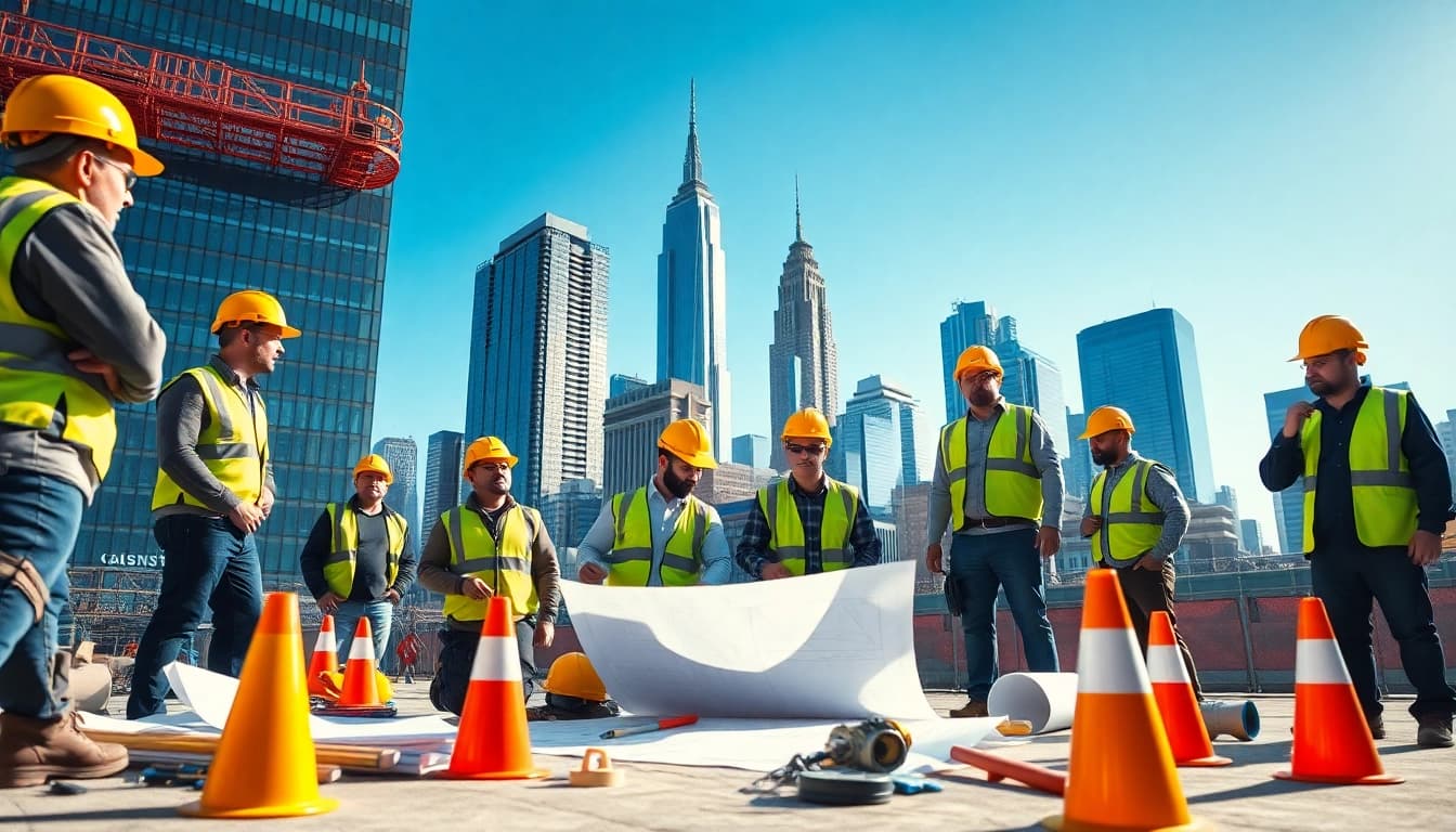Construction team represented as a reliable New York City General Contractor building skyscrapers and urban projects.