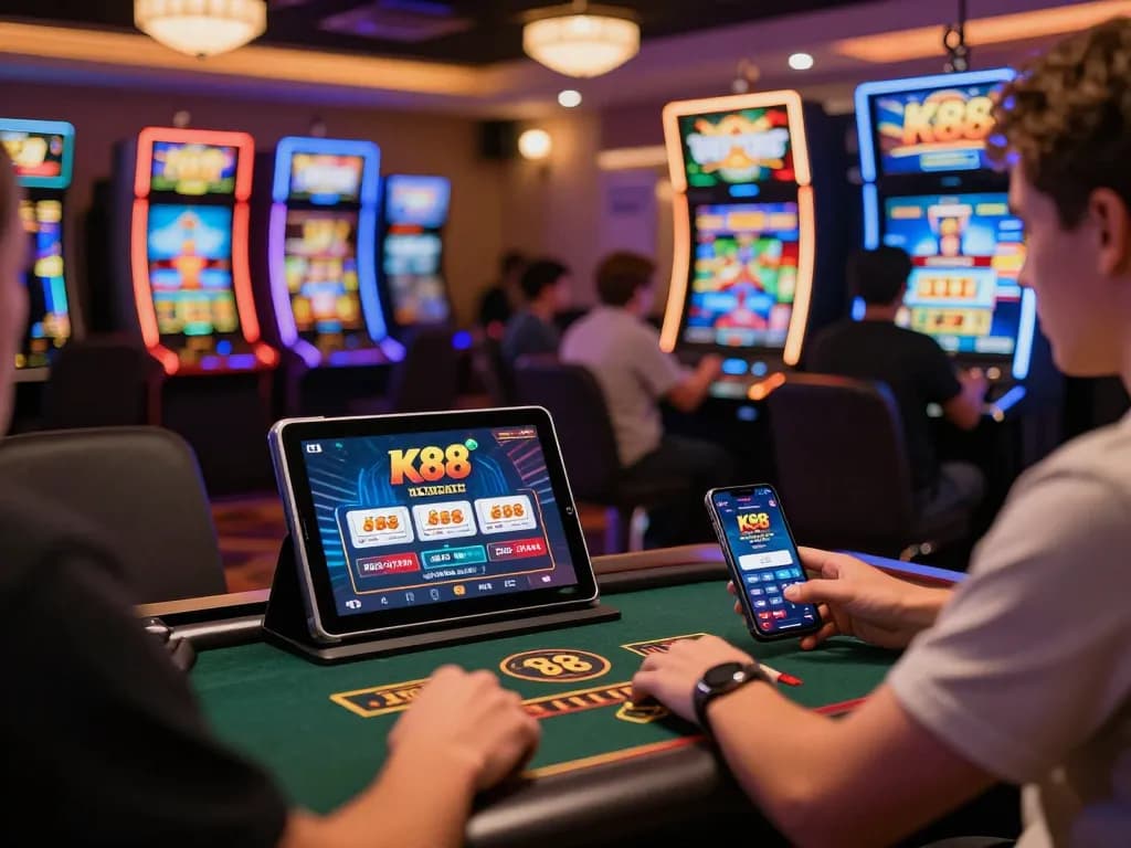 Player enjoying K88 online casino games with dynamic visuals and gaming devices.