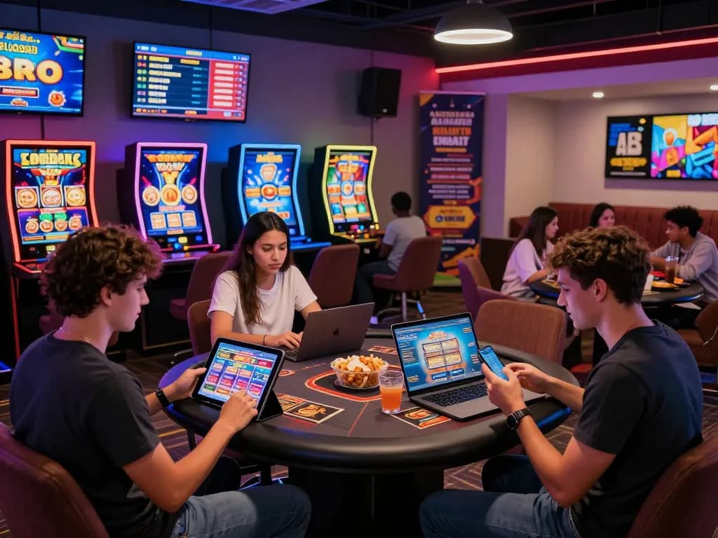 Engaging scene showcasing friends playing games on Hitclub, emphasizing vibrant atmosphere and diverse gaming options, highlighting tải hitclub.