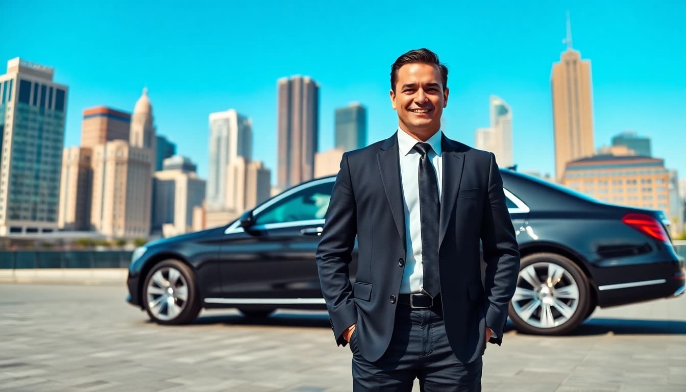 Experience premium Chauffeur Services Nottingham with a professional driver beside a luxury vehicle.