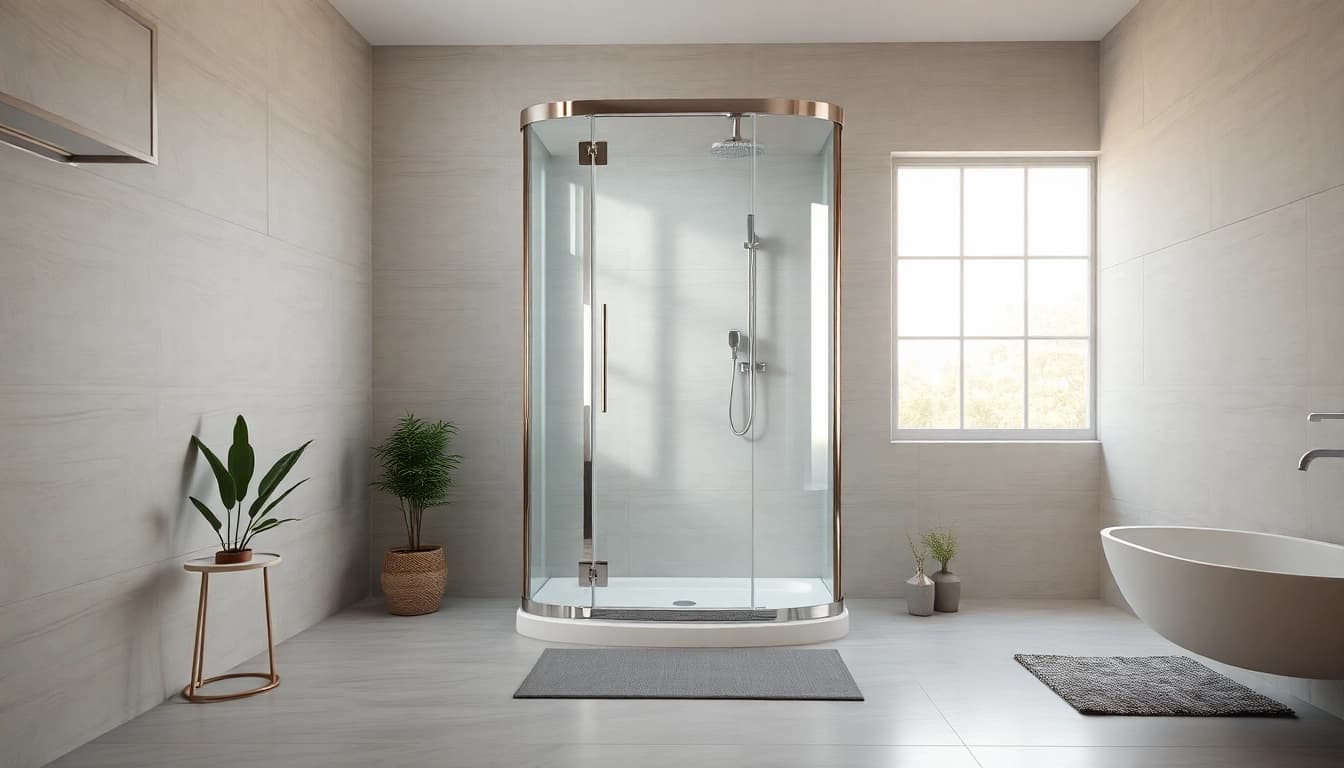 Ein modernes duschkabine 100x100 pendeltür im eleganten Badezimmer, das Entspannung und Stil verkörpert.