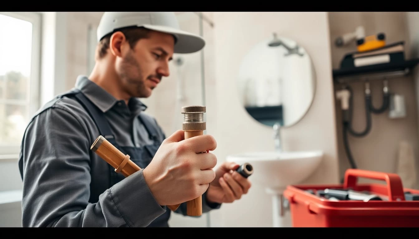 Plumber near me fixing a bathroom in a residential home.
