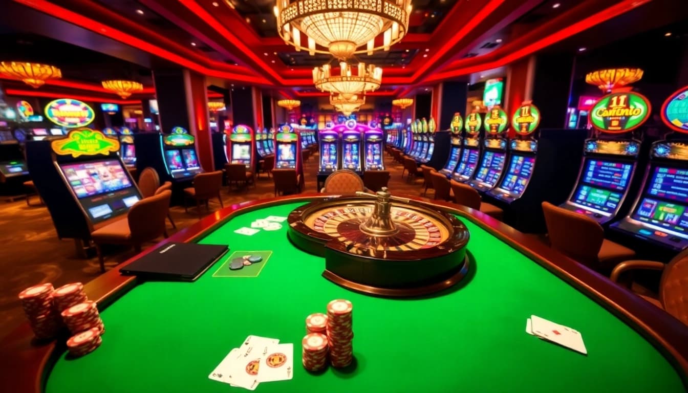 Experience the thrill of winning at 11WIN Casino with vibrant poker chips and luxury gaming tables.
