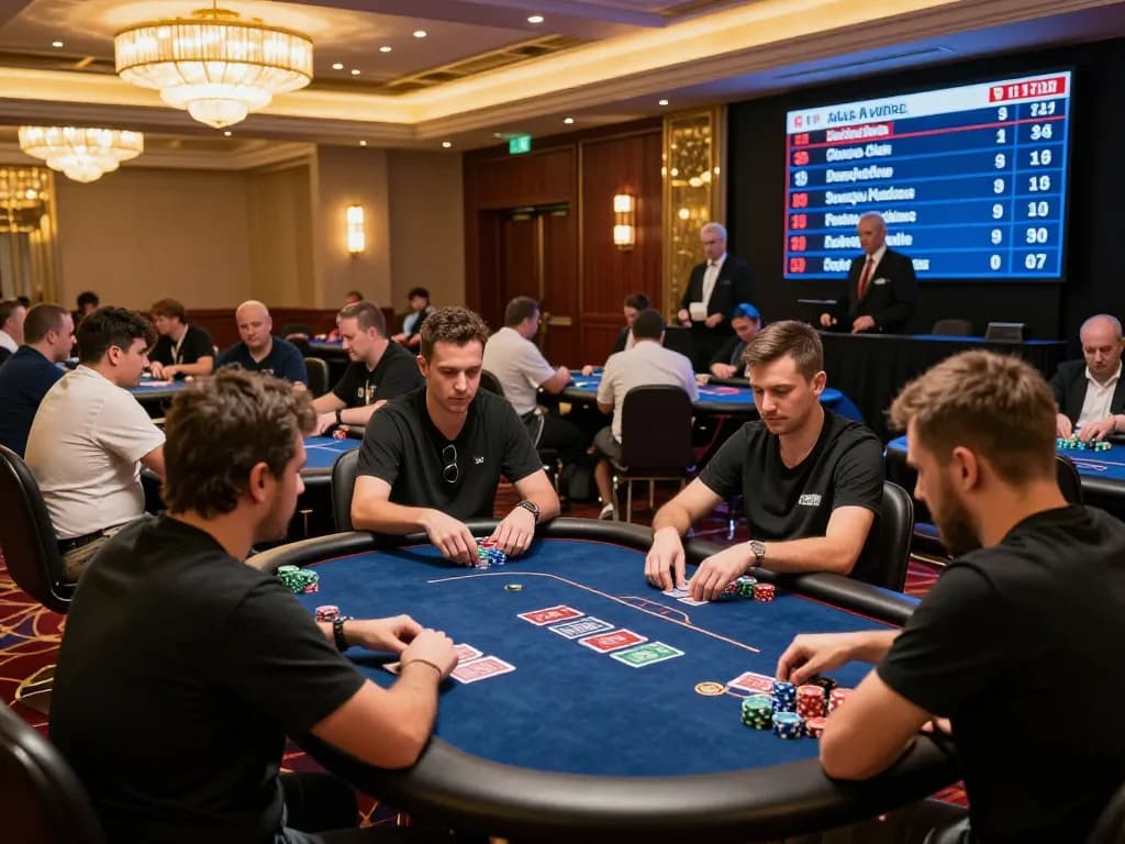 Players engage in a high-stakes poker tournament at bu88 casino, showcasing strategic gameplay and vibrant atmosphere
