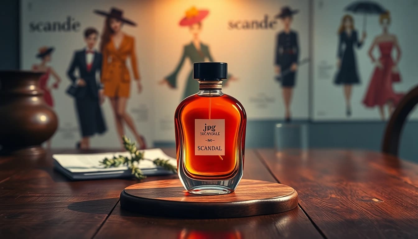 Capture the allure of Jpg Scandal fragrance in a stylish setting.
