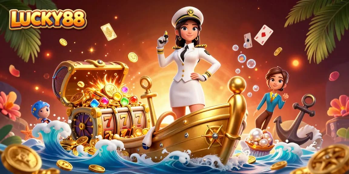 Play exciting slot games with LUCKY88 and enjoy vibrant 3D casino experiences enhanced by gold coins and gems.