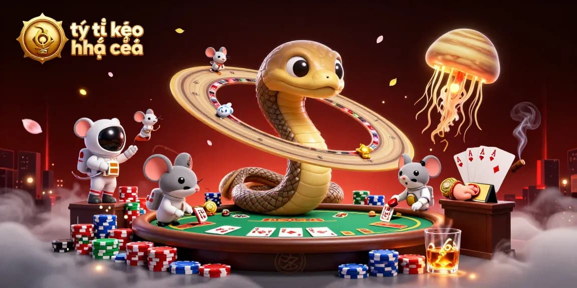 Engage in thrilling betting with tỷ lệ kèo nhà cái showcased in a cosmic casino scene.