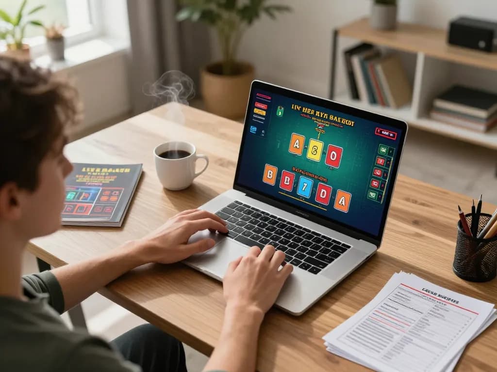 Player enjoying an online casino experience with tg88, engaging in live dealer games at home.