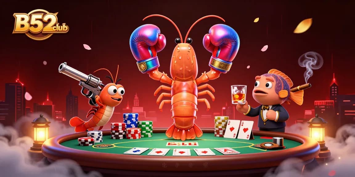 B52club players engage in a thrilling poker game, surrounded by colorful chips and cards.