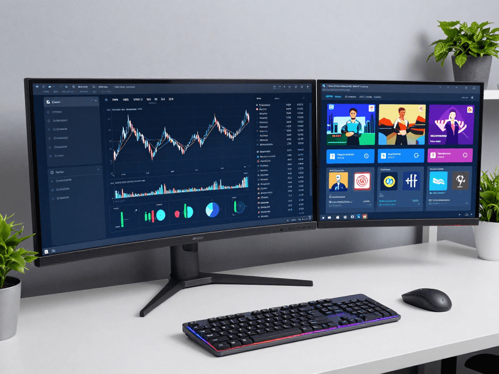 IPTV reseller panel management software in a modern tech workspace, showcasing advanced software tools and analytics.