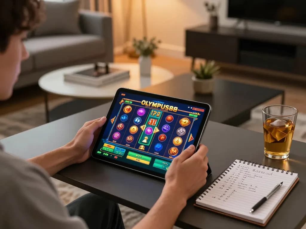 Play OLYMPUS88 slots on a tablet during an exciting home gaming session.