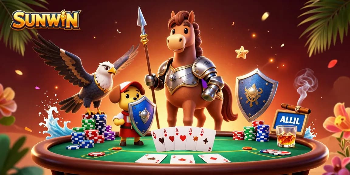 SUNWIN engages players with an exciting poker scene featuring a medieval knight and colorful chips.