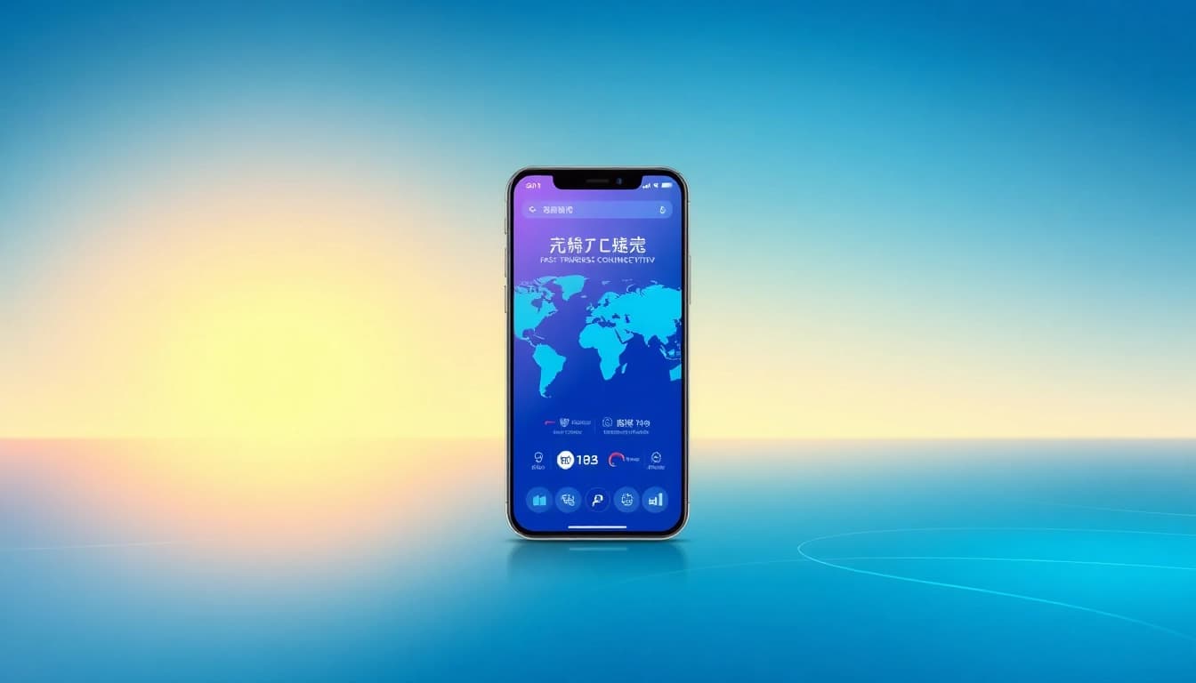 快连下载应用界面展示了在智能手机上的全球连接和快速互联网访问。