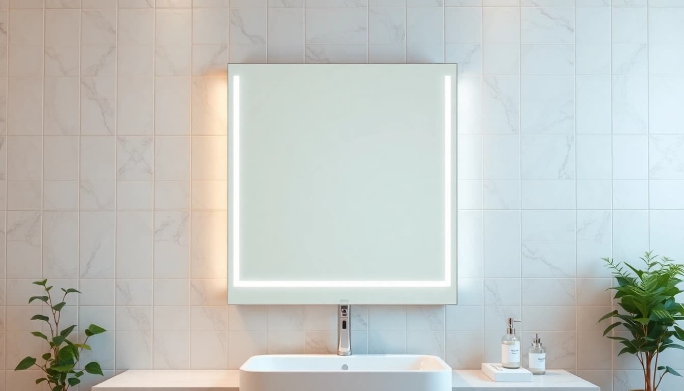 Admire the stunning elegant led mirror reflecting modern bathroom design.
