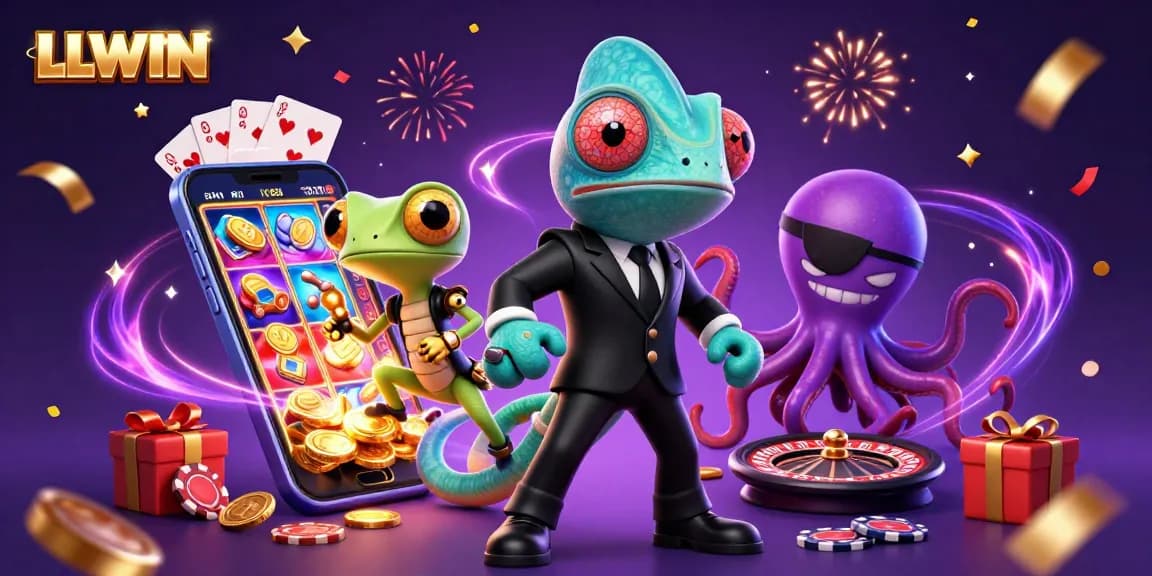 Experience thrilling gameplay with LLWIN’s vibrant casino scene featuring animated characters and dazzling game elements.