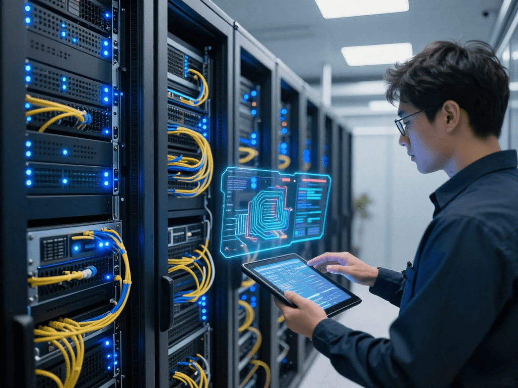 UK IPTV streaming servers and cloud technology in a modern data centre setup with advanced infrastructure.