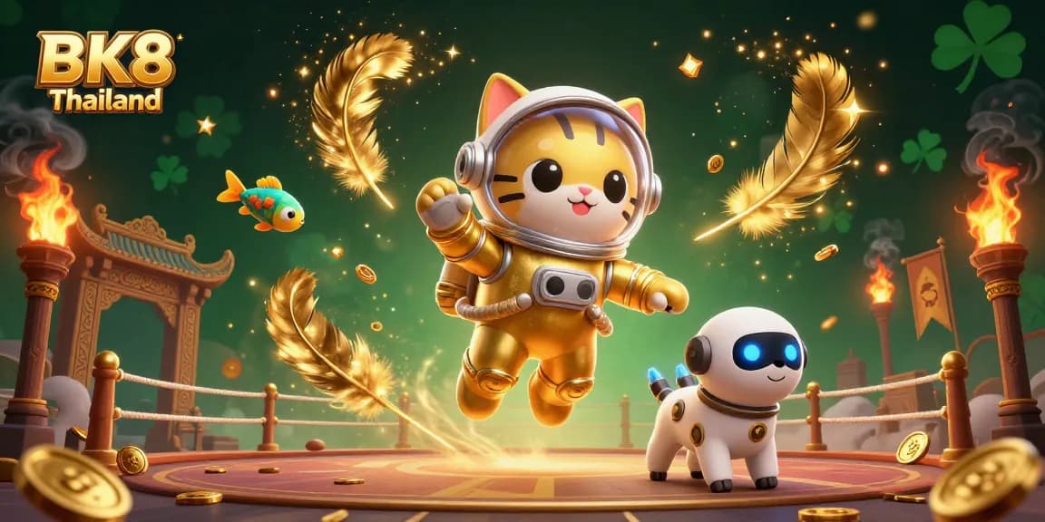 Engage with BK8 Thailand as a 3D cat astronaut explores a dynamic gambling universe filled with treasures.