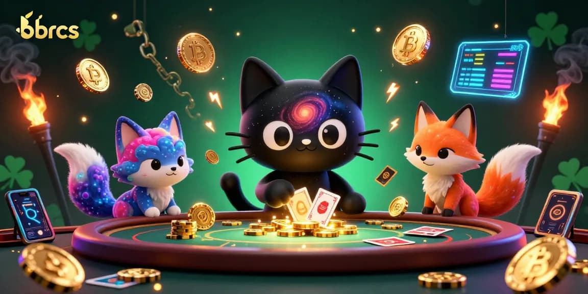 Experience brcs with a cosmic casino showdown featuring a black hole cat and colorful nebula fox.