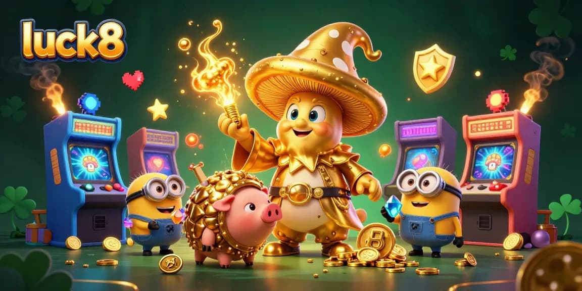 Experience the thrill of luck8 with enchanted golden creatures in a magical casino scene.