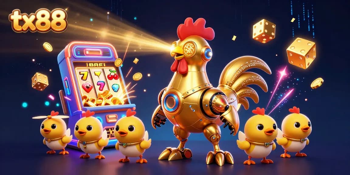 Experience thrilling wins at tx88 with a vibrant 3D casino scene featuring dynamic gaming elements and colorful characters.