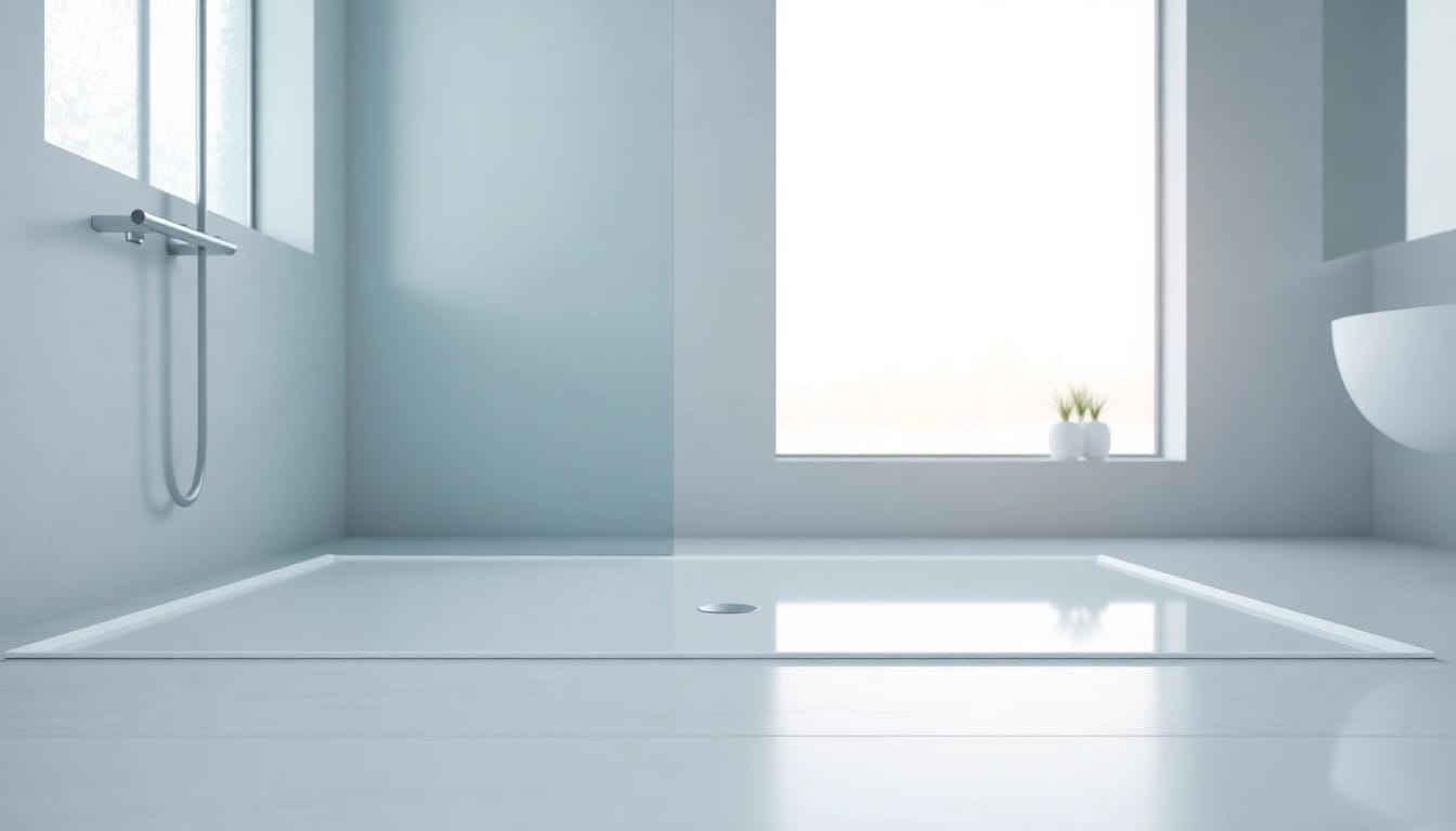 Explore a stylish shower base shower showcasing seamless installation in a modern bathroom setting.