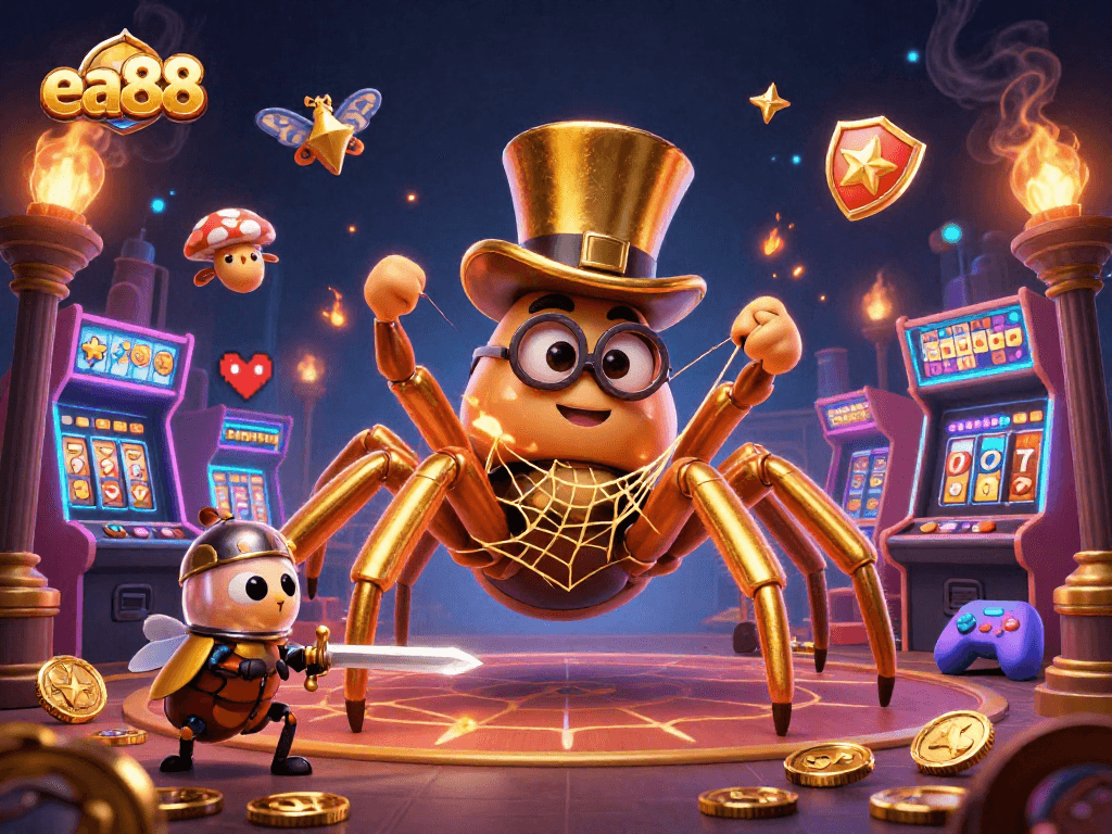 ea88 offers a thrilling casino experience with dynamic visuals from golden tarantulas and beetle knights.