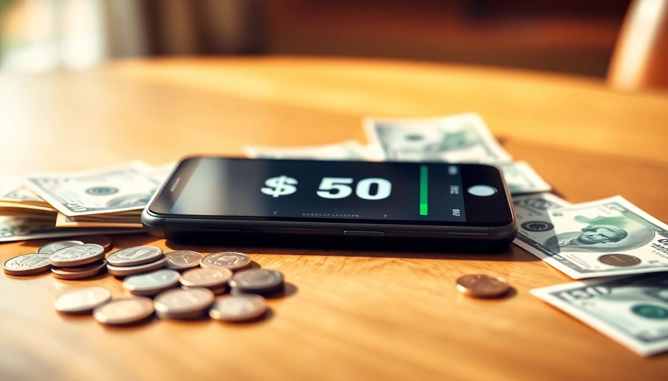 Quickly receive Instant Phone Cash with a sleek smartphone and cash on display.