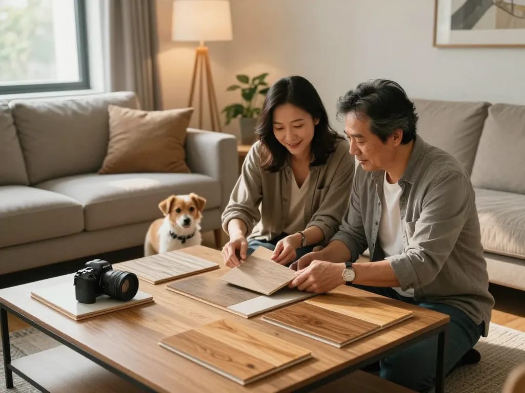 Flooring specialists near me showcasing a cozy home living room with stylish flooring options.
