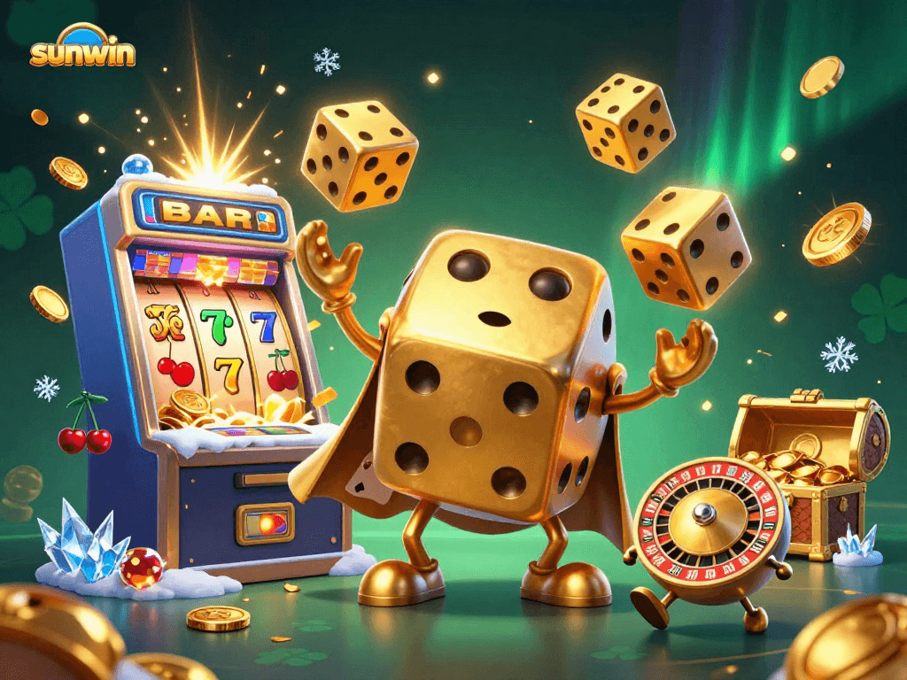 Experience the excitement of sunwin with vibrant 3D illustrations of casino games and characters.