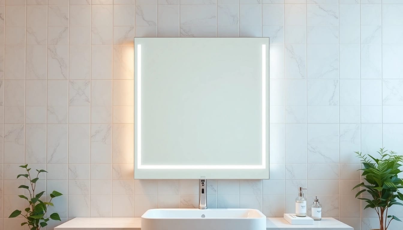 Admire the stunning elegant led mirror reflecting modern bathroom design.
