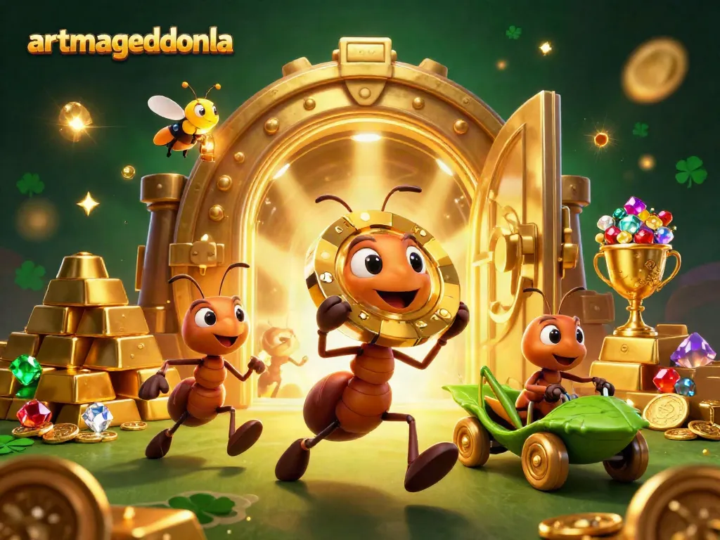 Experience the thrilling heist of the ants in artmageddonla’s vibrant casino scene filled with gold and treasures.