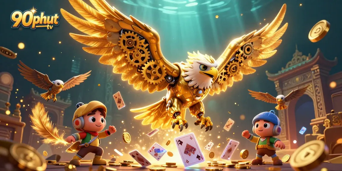 Experience thrilling sports action with 90phut tv featuring a stunning eagle amidst a flurry of holographic cards.