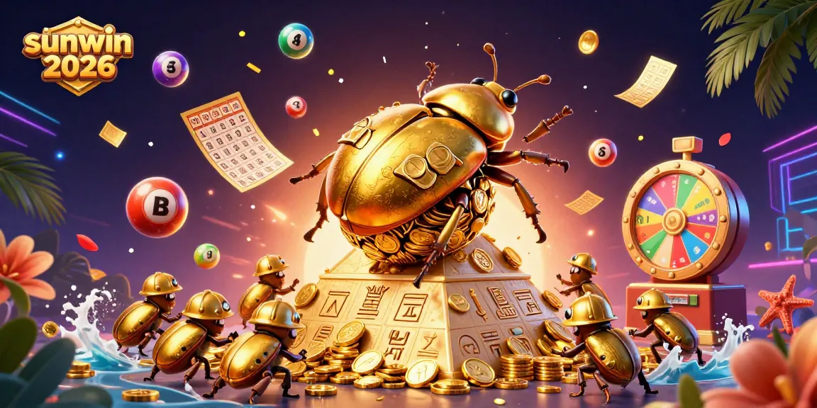 Experience thrilling gameplay in Sunwin 2026 with dynamic elements like rolling coins and colorful lottery balls.