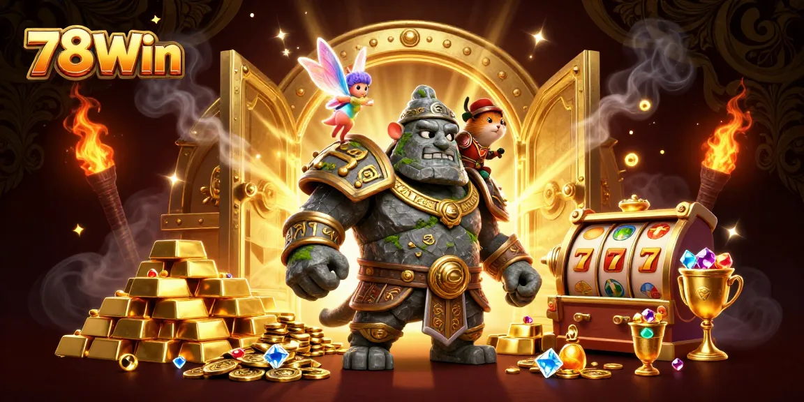 Experience the magic of 78Win as the golem guardian awakens amidst treasures and jackpots.