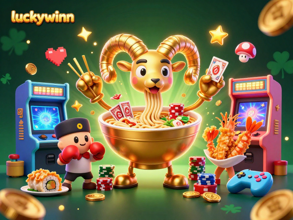Join luckywinn at the ultimate casino adventure with cartoon characters engaging in spirited card games and vibrant action.