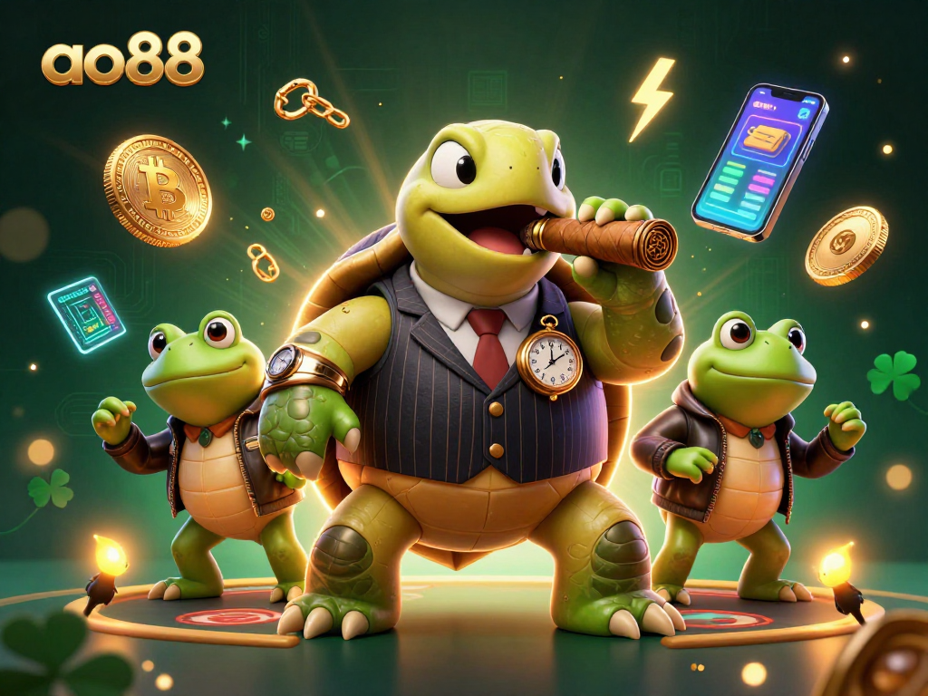 Experience thrilling gameplay with ao88's vibrant casino atmosphere featuring a distinct snapping turtle and bullfrog enforcers.