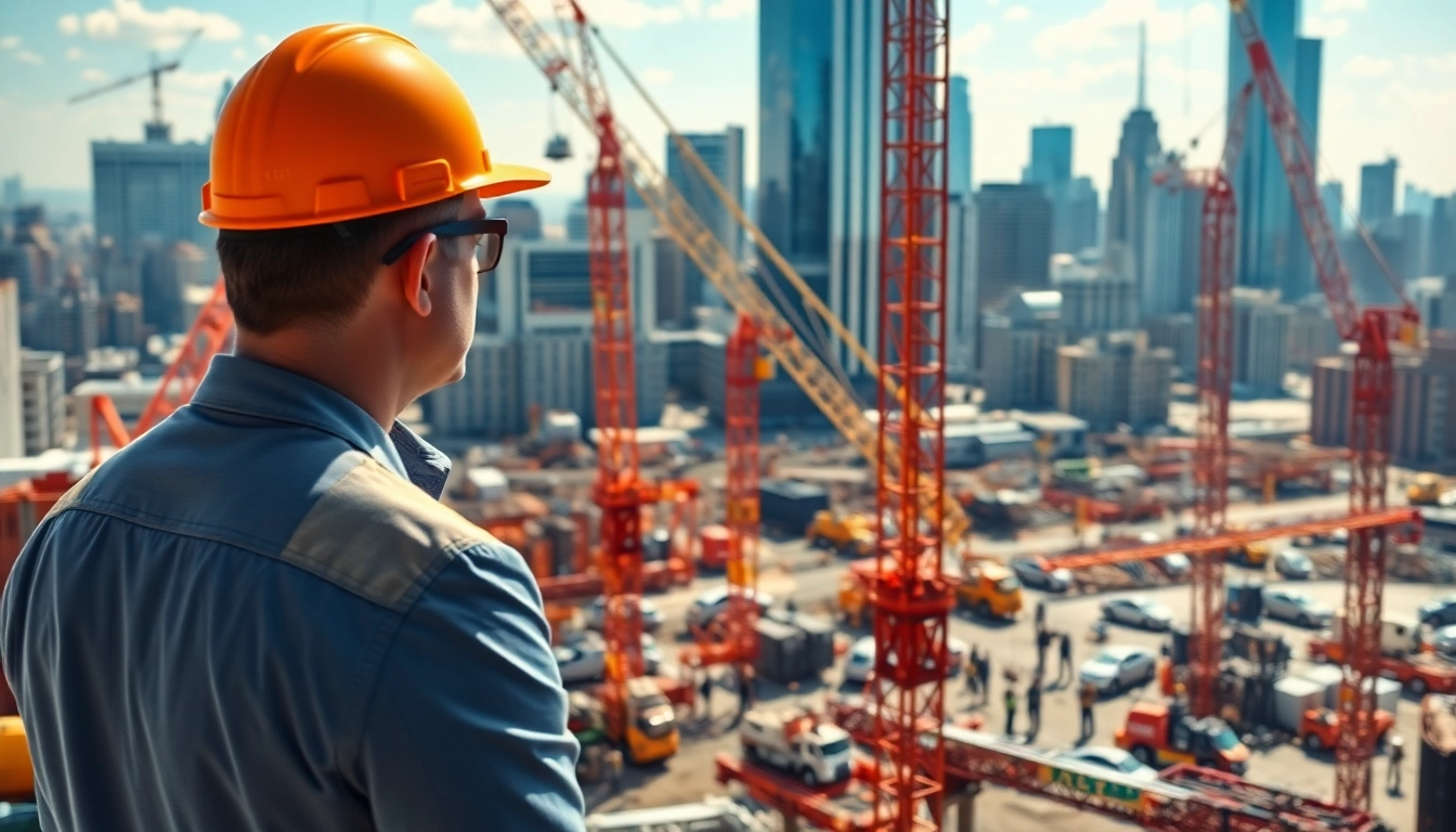 New Jersey Construction Manager guiding a construction site, showcasing modern development and teamwork.