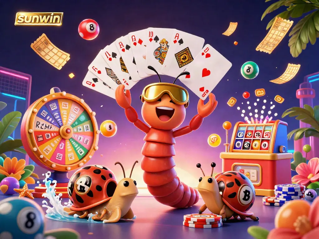 Experience thrilling gameplay with sunwin featuring a dynamic illustration of casino characters amidst vibrant casino elements.