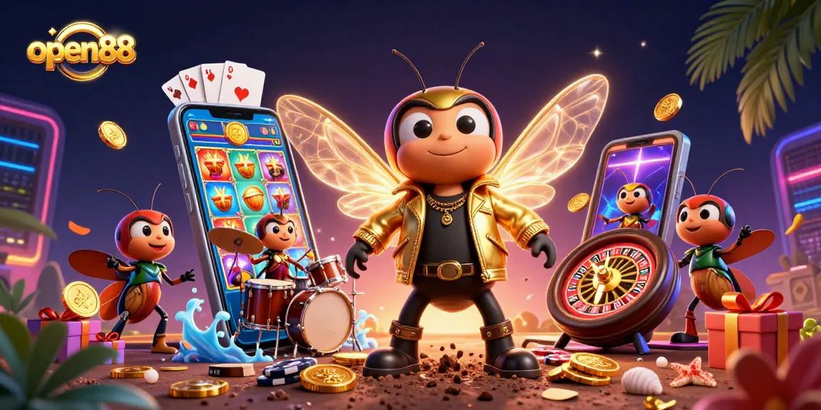 Experience thrilling wins at open88 with vibrant casino elements and dynamic 3D characters.