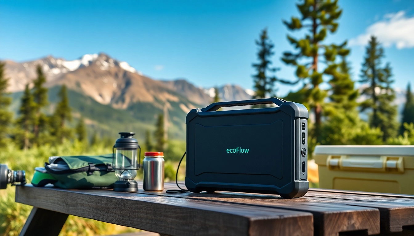 Using EcoFlow power station in picturesque outdoor camping setup