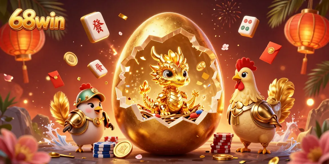 Experience the thrill of 68win with a captivating golden dragon and vibrant casino elements.