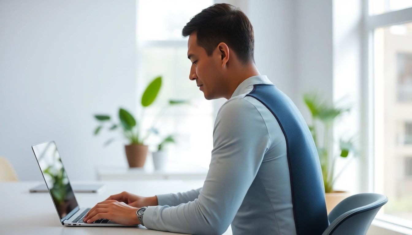 Improve alignment while using a posture garment at a home office desk.
