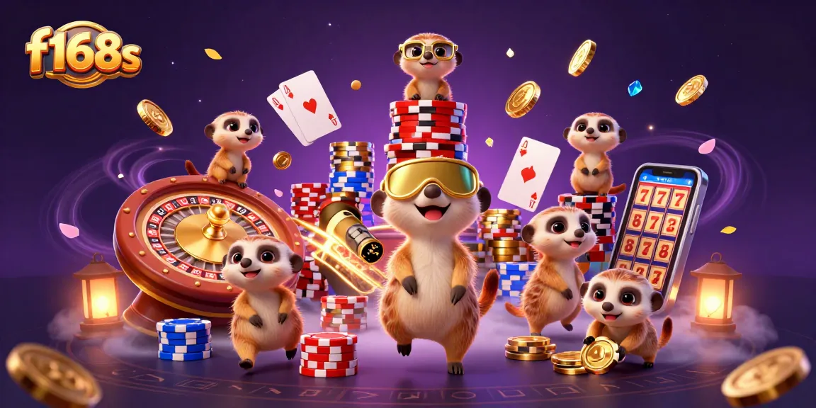 Experience the lively casino world of f168s with meerkats managing games and treasures.