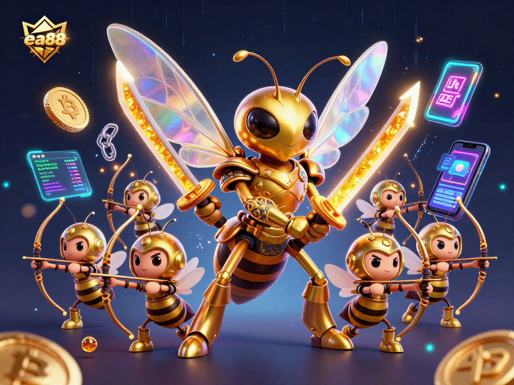 ea88 players engage with 3D characters symbolizing excitement in a vibrant casino environment, showcasing crypto and gaming themes.