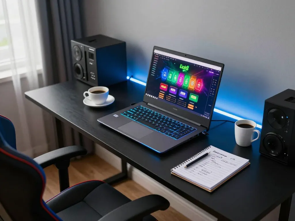 Play and strategize on luck8 casino with a vibrant online gaming setup.
