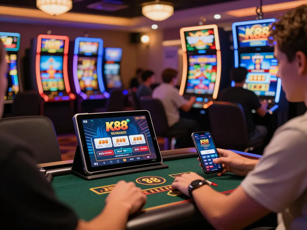 Player enjoying K88 online casino games with dynamic visuals and gaming devices.