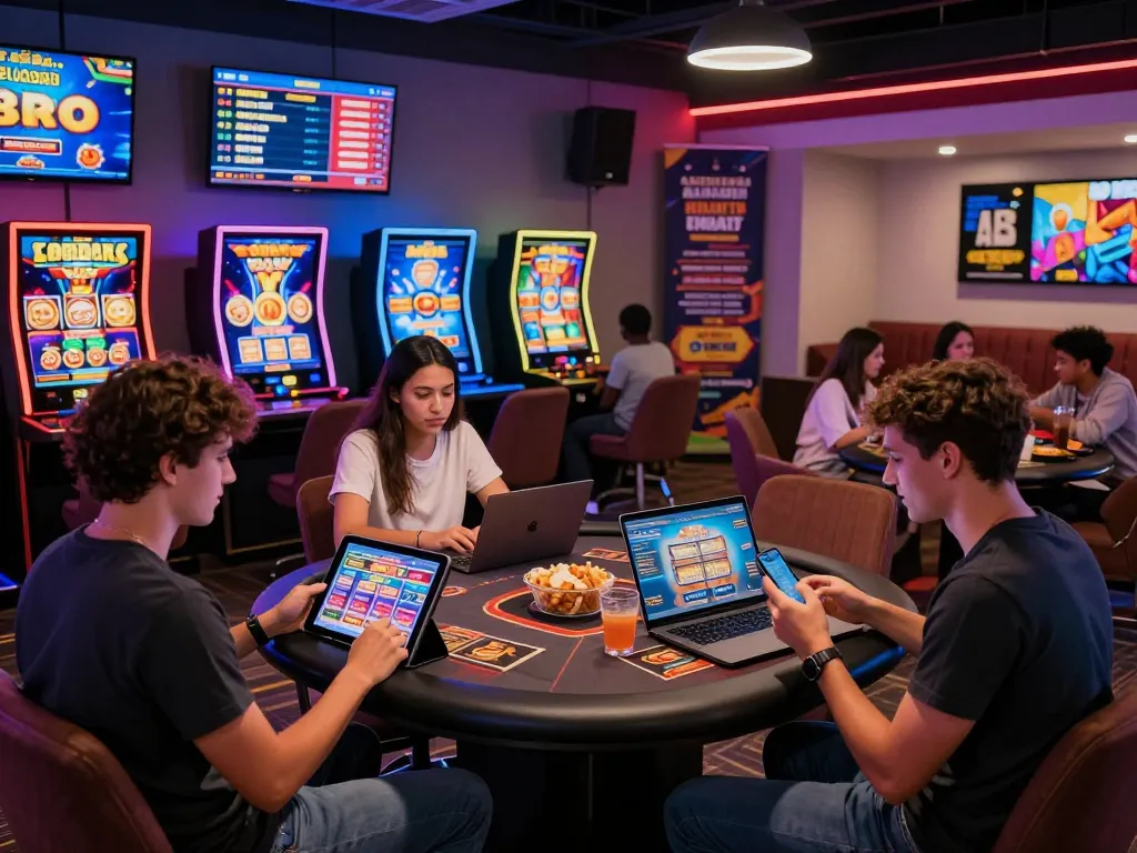 Engaging scene showcasing friends playing games on Hitclub, emphasizing vibrant atmosphere and diverse gaming options, highlighting tải hitclub.