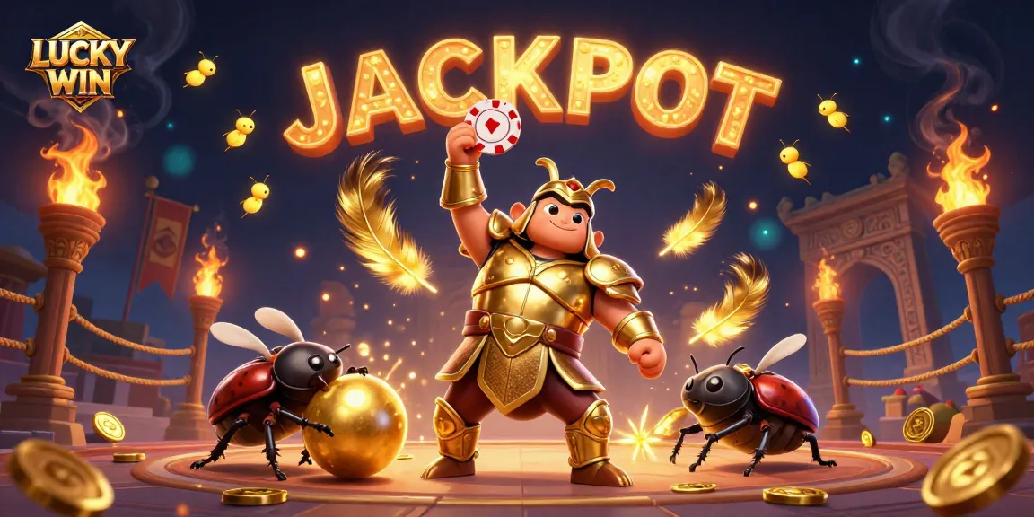 Engage with the thrilling LUCKY WIN experience through an action-packed casino scene featuring vibrant characters and shimmering elements.