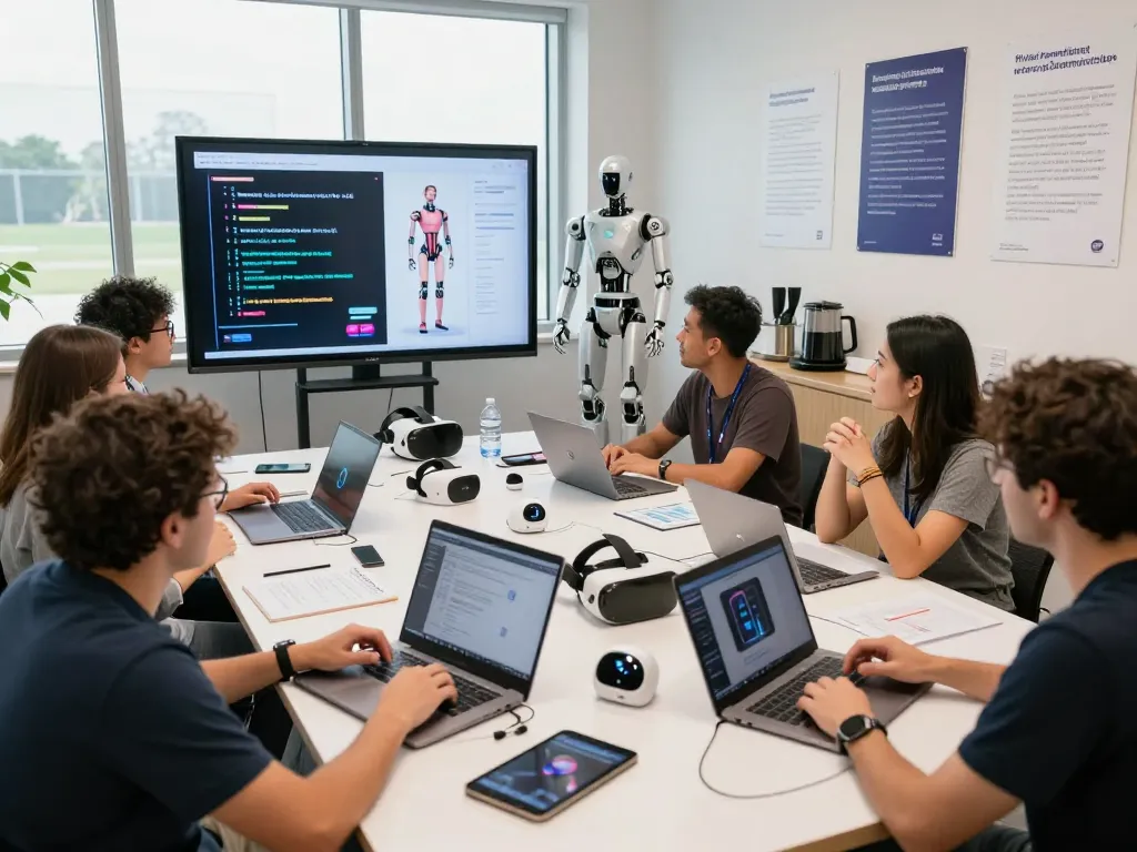 Collaborative team innovating in sex AI technology workshop, showcasing advancements in sexual health applications.