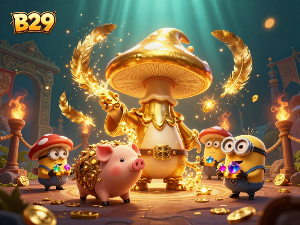 B29 offers a vibrant casino experience with enchanting golden characters and jackpot excitement.